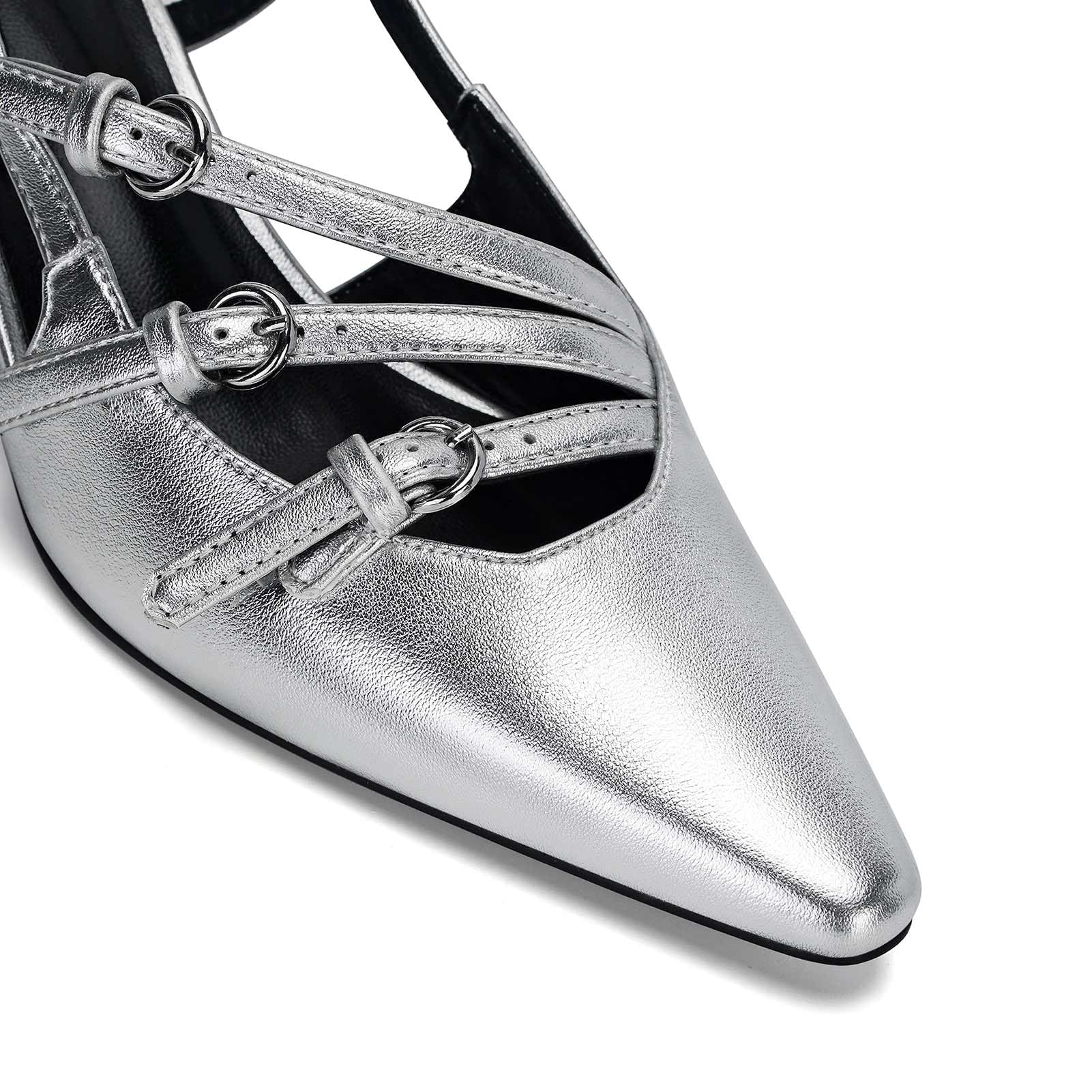 Slingback Kitten Heels Pointed Toe Stiletto Heels Slip On Pumps with Buckled Straps Dress Work Heeled Sandals