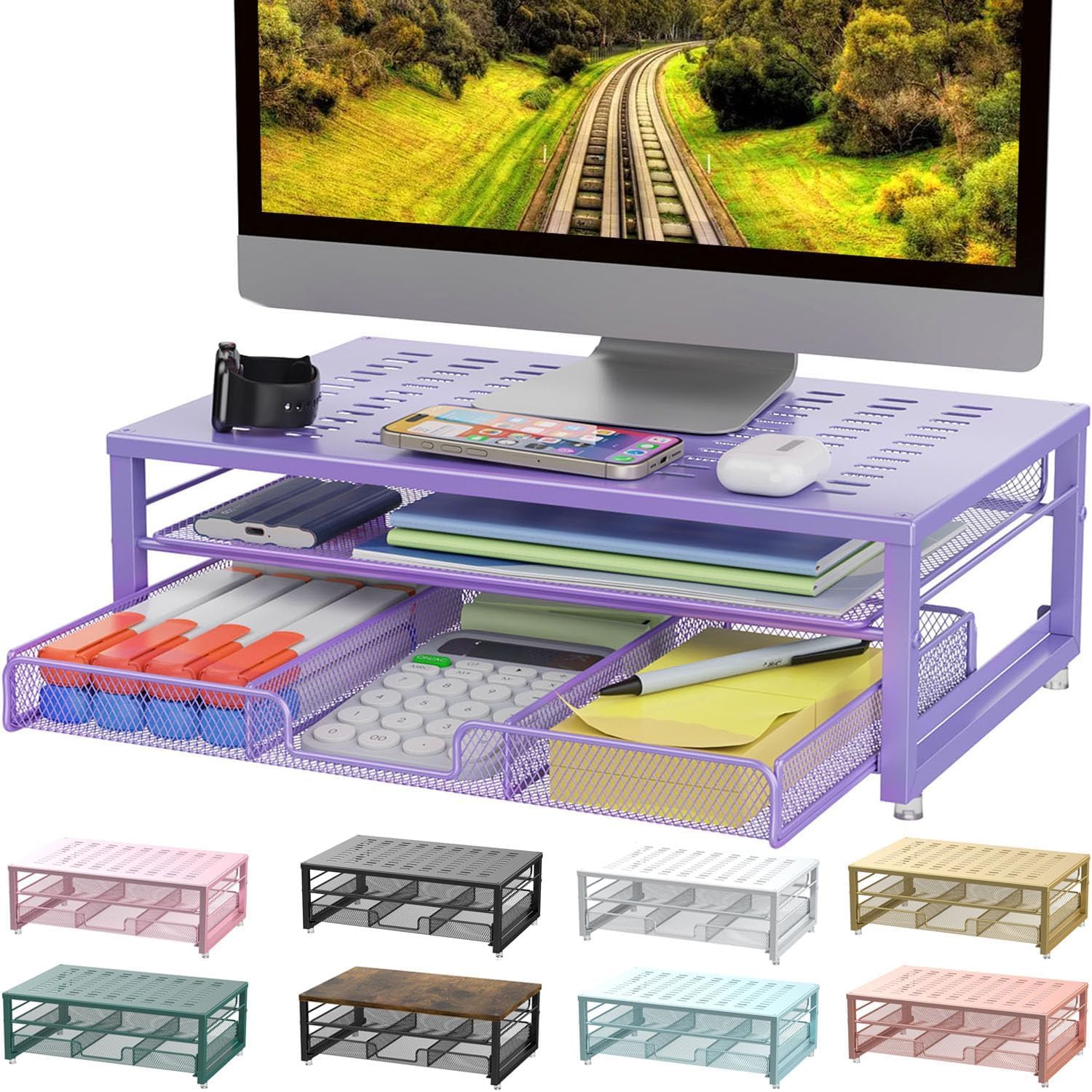 Computer Monitor Stand Riser, Desk Organizers and Accessories with Drawer