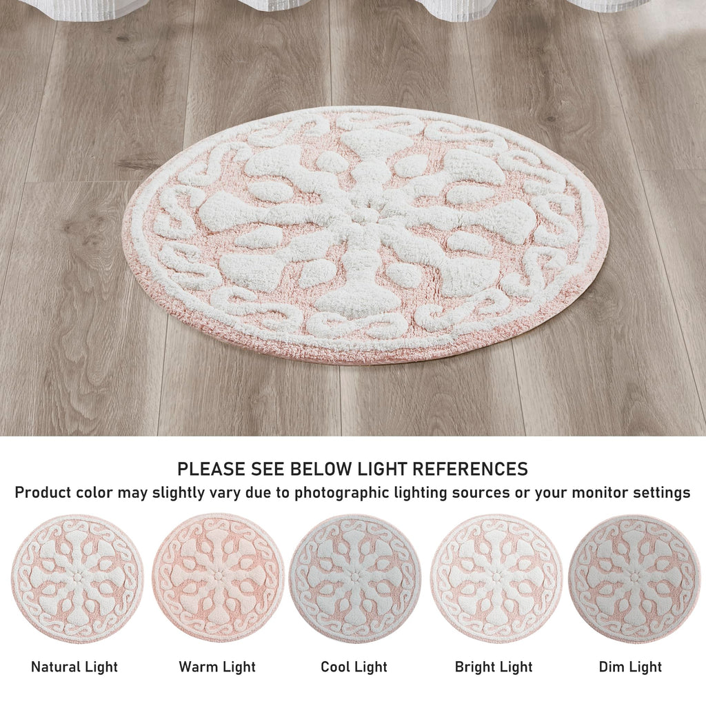 Medallion Floral Pattern Bath Mat 100% Cotton Tufted Bathroom Rugs Luxurious Plush Absorbent, Quick Dry