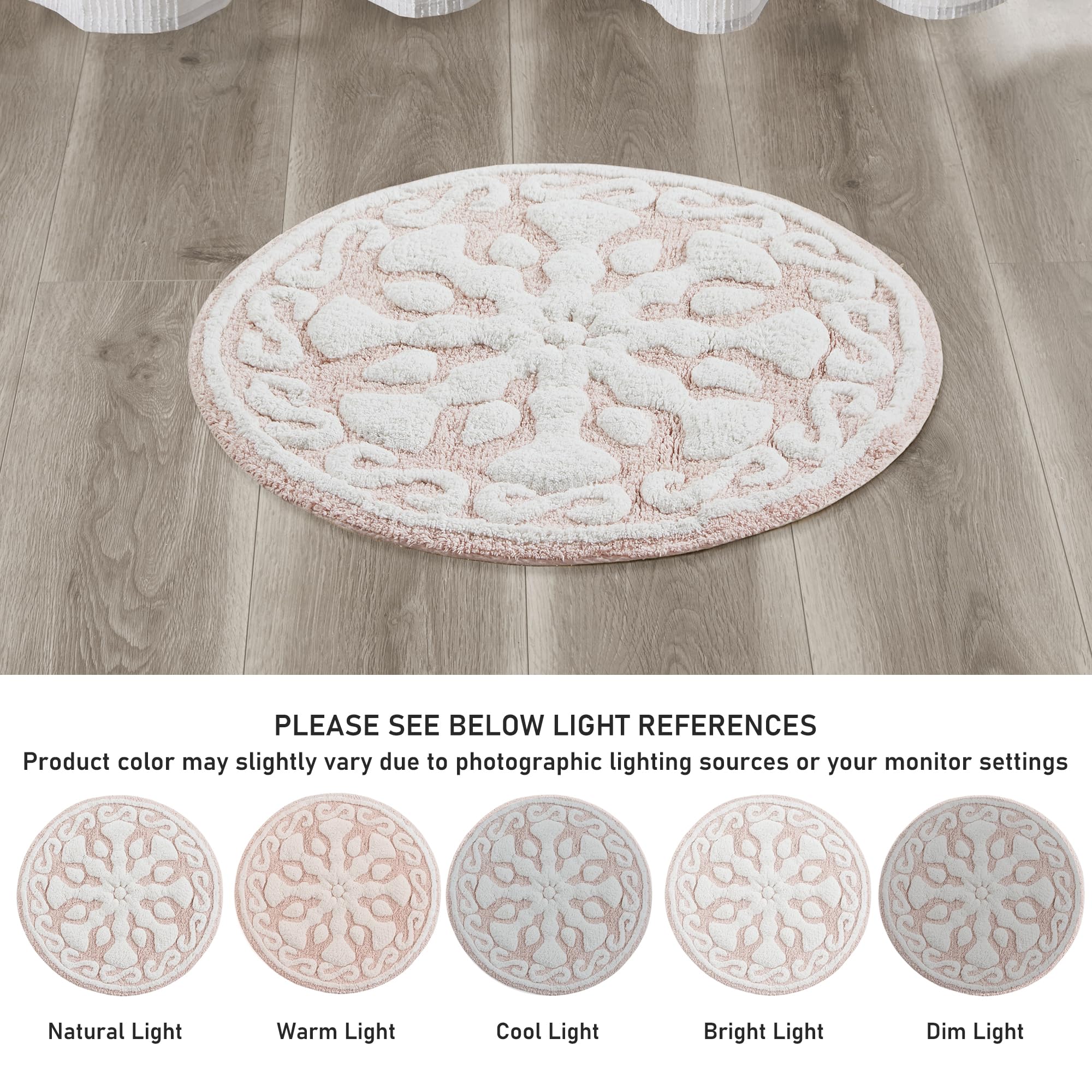 Medallion Floral Pattern Bath Mat 100% Cotton Tufted Bathroom Rugs Luxurious Plush Absorbent, Quick Dry