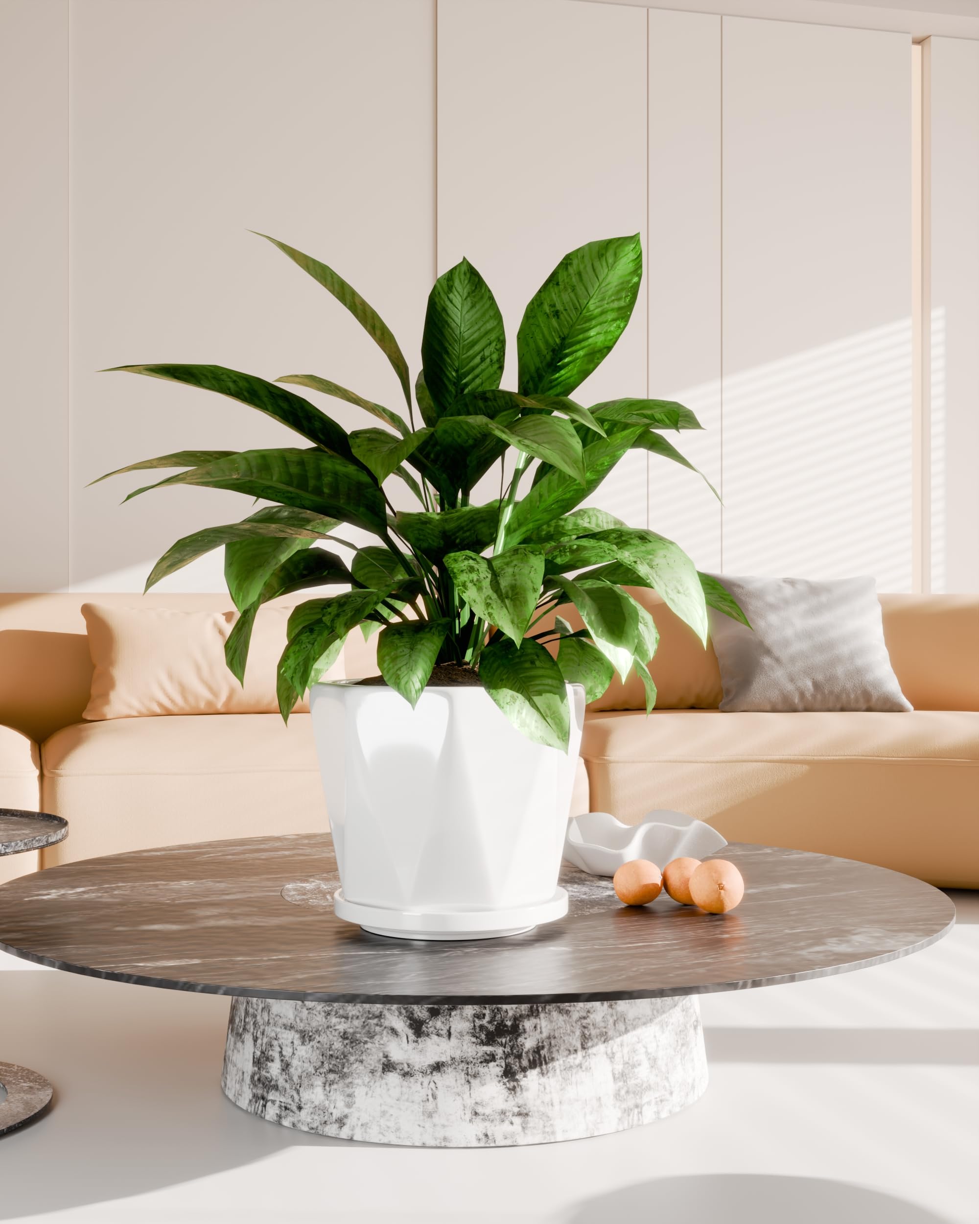 Ceramic Plant Pots Indoor, 8.6+7.1+5.5 Inch Planters with Drainage Holes and Saucers Set of 3 Large Flower Pots