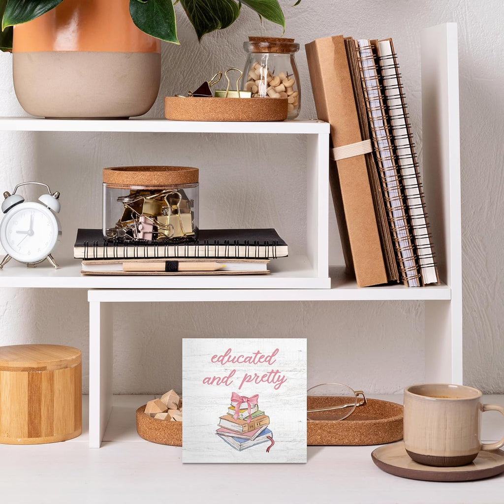 Coquette Preppy Pink Bow Books Wooden Box Sign, Book Lover Gifts, Wall Desk Shelf Tabletop Decoration