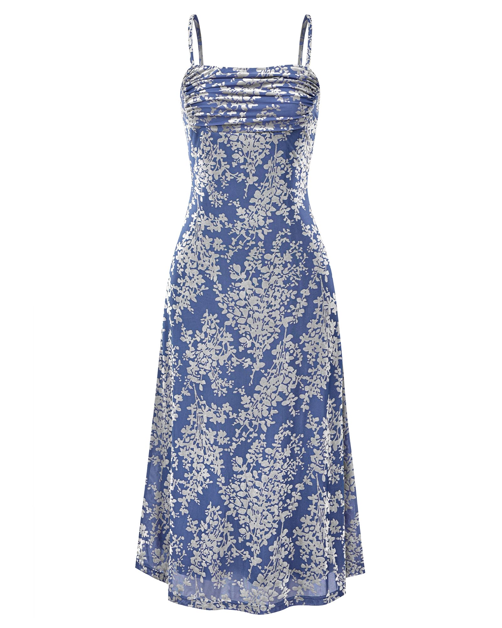 Women's Sleeveless Spaghetti Strap Midi Sexy Cowl Neck Floral Dress