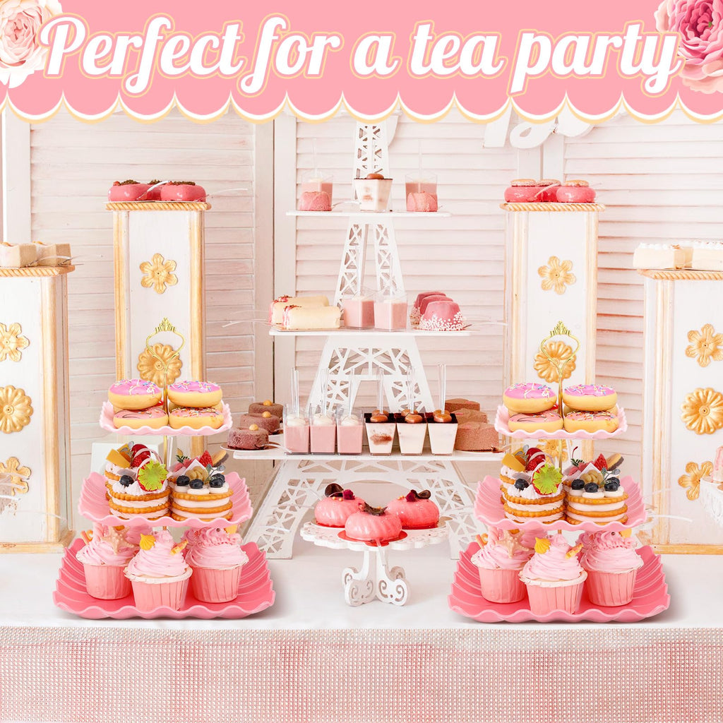 Dessert 2 Pack 3 Tier Cupcake Stand Pink Plates Plastic Square Tiered Serving Stand Display Tower