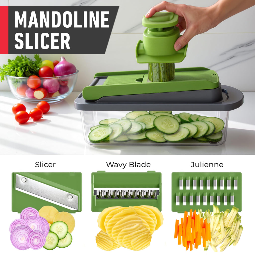 Mueller Pro-Series All-in-One, Mandoline Slicer for Kitchen, Food Chopper, Cucumber Slicer and Spiralizer, Cutter, Dicer, Grater, Kitchen Essentials