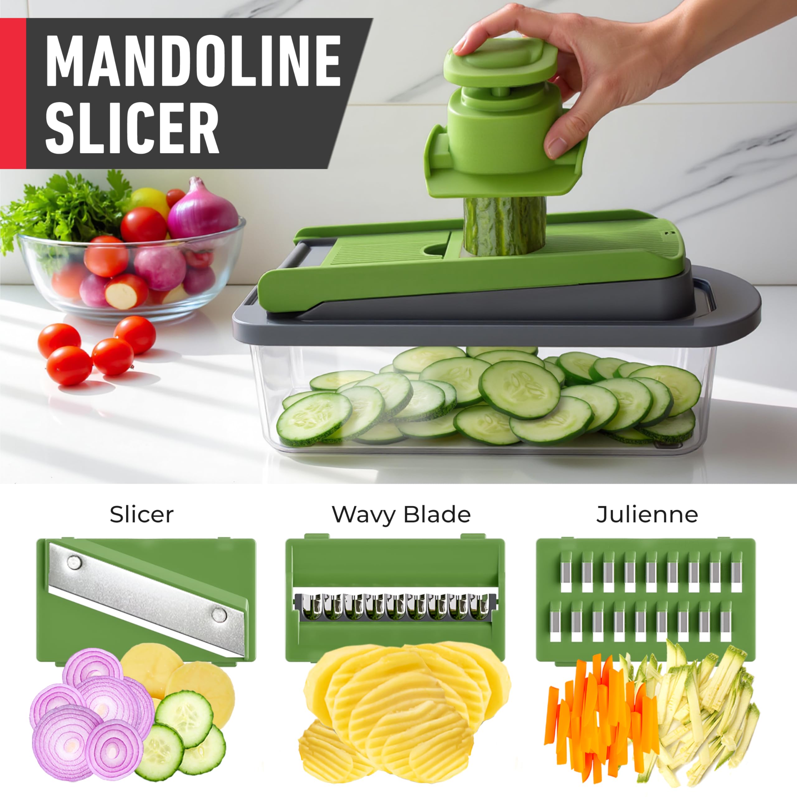 Mueller Pro-Series All-in-One, Mandoline Slicer for Kitchen, Food Chopper, Cucumber Slicer and Spiralizer, Cutter, Dicer, Grater, Kitchen Essentials