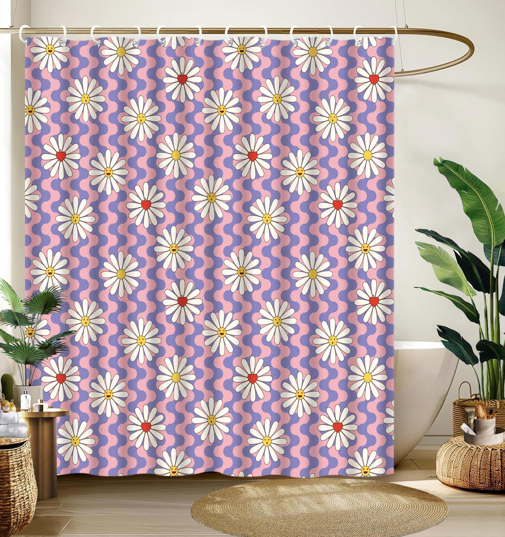 Cute Shower Curtain for Bathroom Modern Aesthetic Funky Decorative, Pretty Chic Cloth Set with Hooks, 72x72 Inch