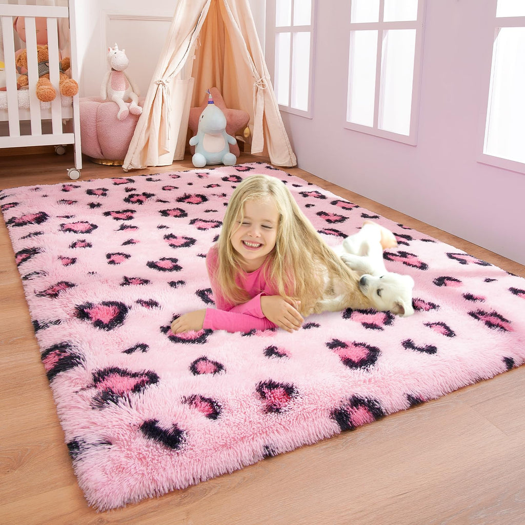 Leopard Rugs, Soft Bedroom Rugs - Fluffy Living Room Rugs, Girls Room Decor