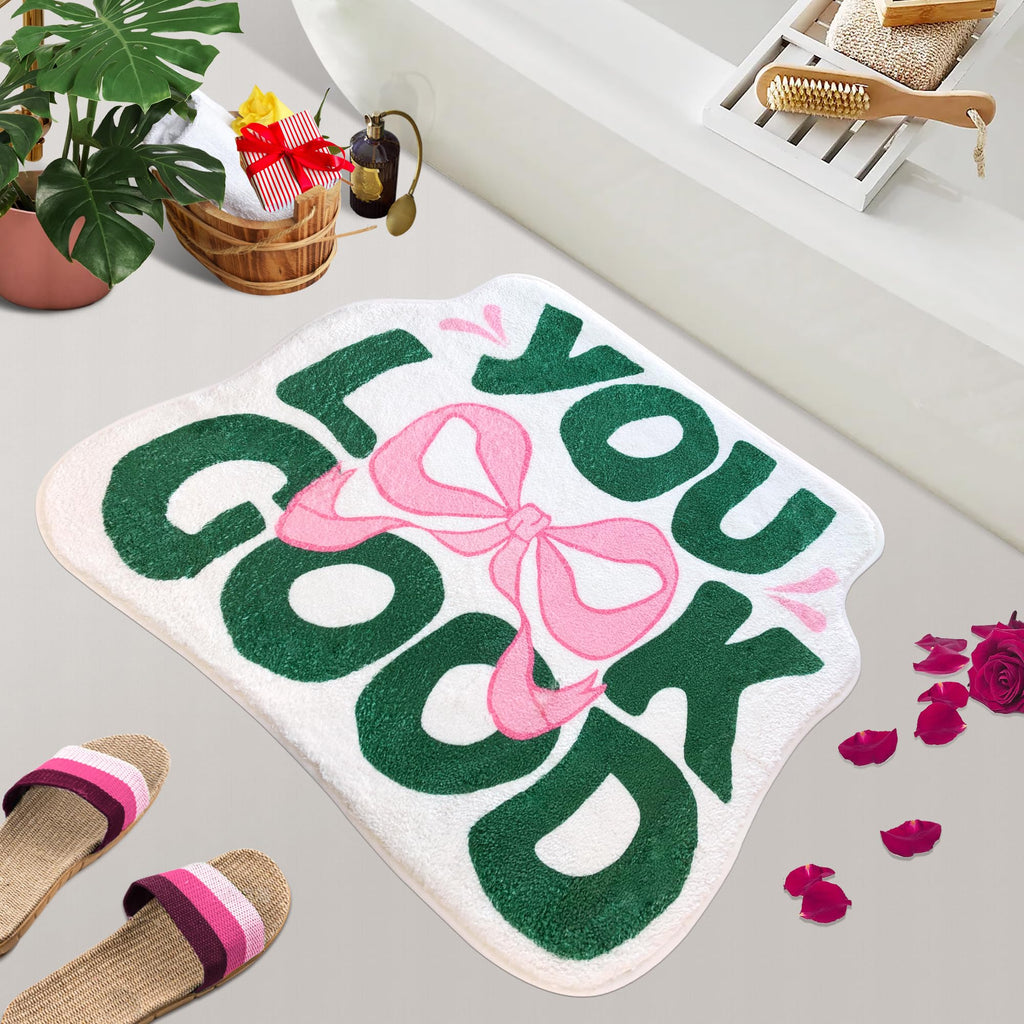 You Look Good Bath Mat Cute Bow Funny Bathroom Rug, Soft Absorbent Water Non Slip, Superior Washable Microfiber Cool Shower Preppy Decor Rug (21"x25")