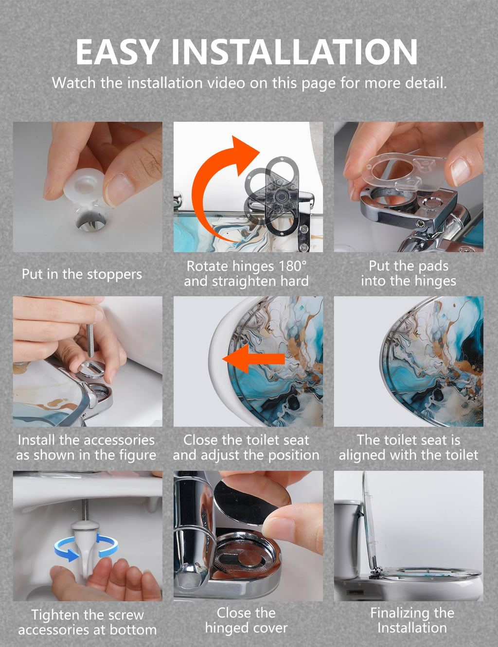 Round Resin Toilet Seat Glitter Soft Close Quick Release Metal Zinc Alloy Hinge Easy to Install also Easy to Clean, Decorative Acrylic Seats (17 Inch)