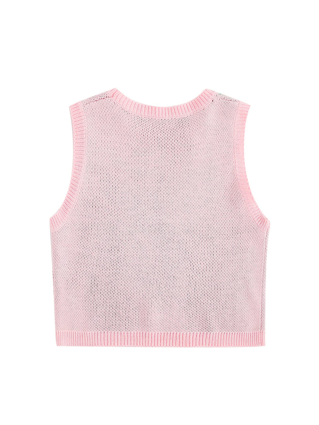 Women's Sleeveless Round Neck Cute Strawberry Sweater Vest Crop Shirt Top