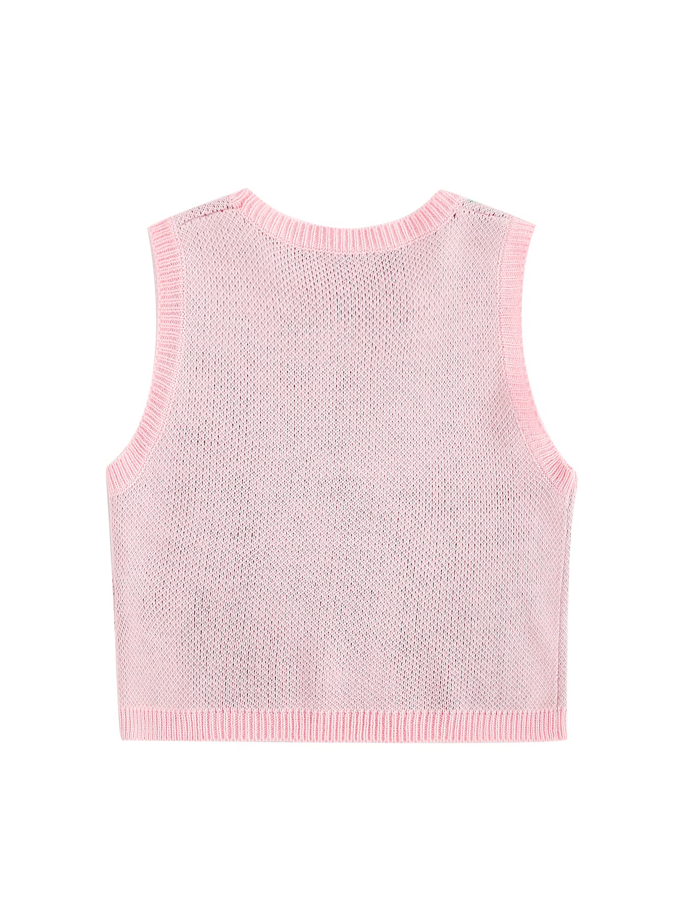 Women's Sleeveless Round Neck Cute Strawberry Sweater Vest Crop Shirt Top