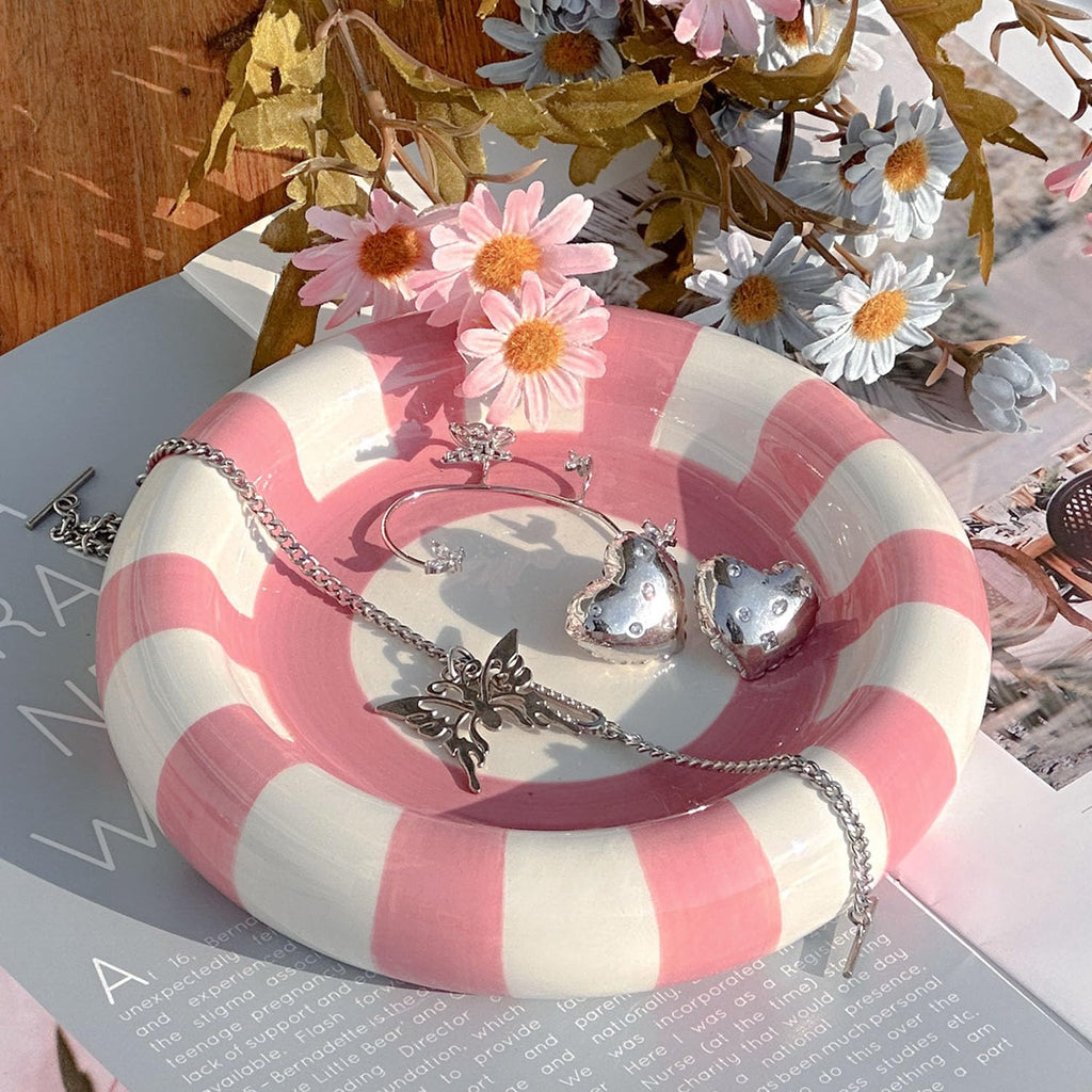 Jewelry Tray Trinket Dish,Cute Round Ceramic Decorative Ring Holder