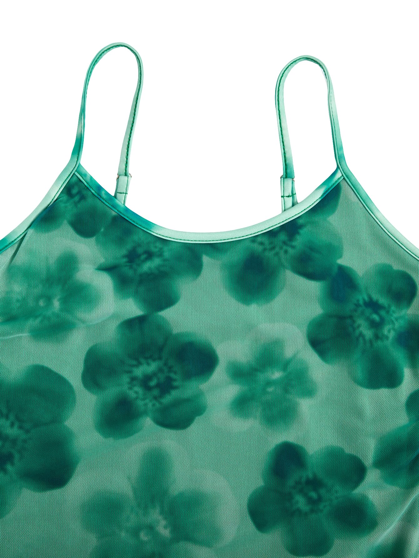 Women's Floral Mesh Mini Cami Dress Sleeveless Scoop Neck Lettuce Trim Bodycon Dress