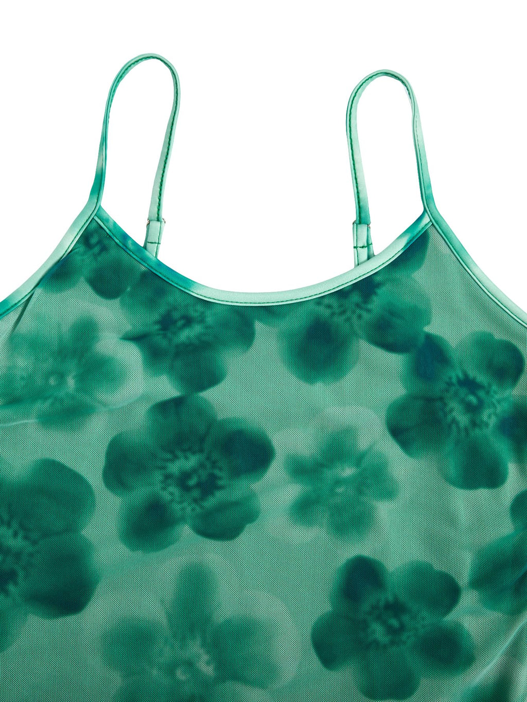 Women's Floral Mesh Mini Cami Dress Sleeveless Scoop Neck Lettuce Trim Bodycon Dress