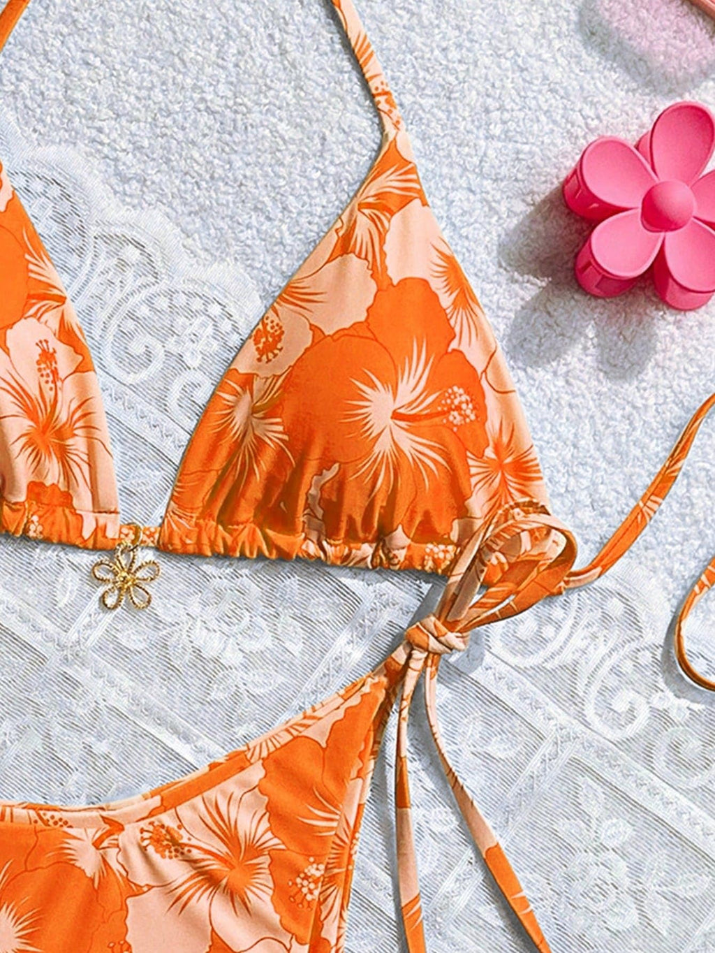 Women's Floral Print Knot Bathing Suit High Waist Summer Swimsuit Bikini Set