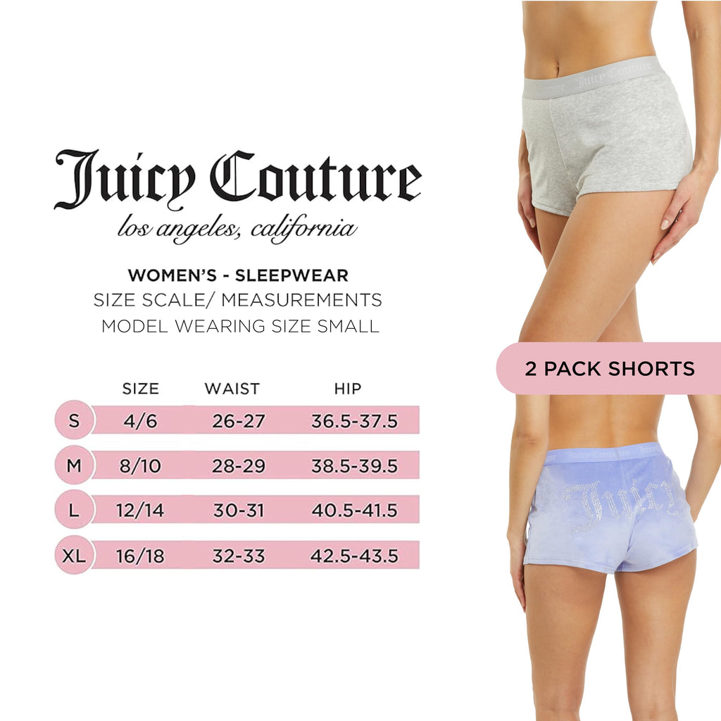 Juicy Couture Velvet Fleece Shorts 2 Piece Designer Pajama Set for Women, 2-Pack Sleep and Lounge Shorts