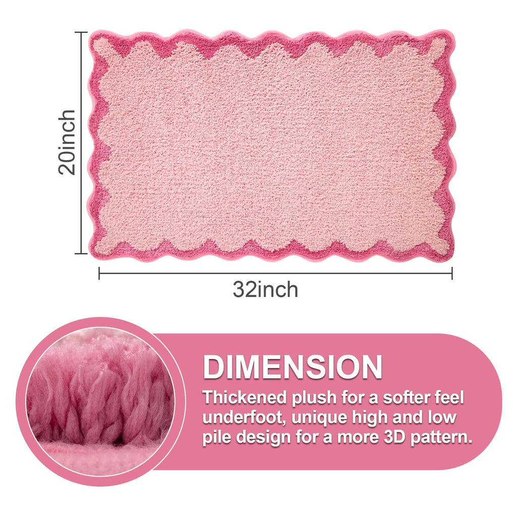 Cute Scalloped Bath Mat, Fun Plush Microfiber Scallop Bathroom Rugs Non Slip Washable Quick Dry Absorbent