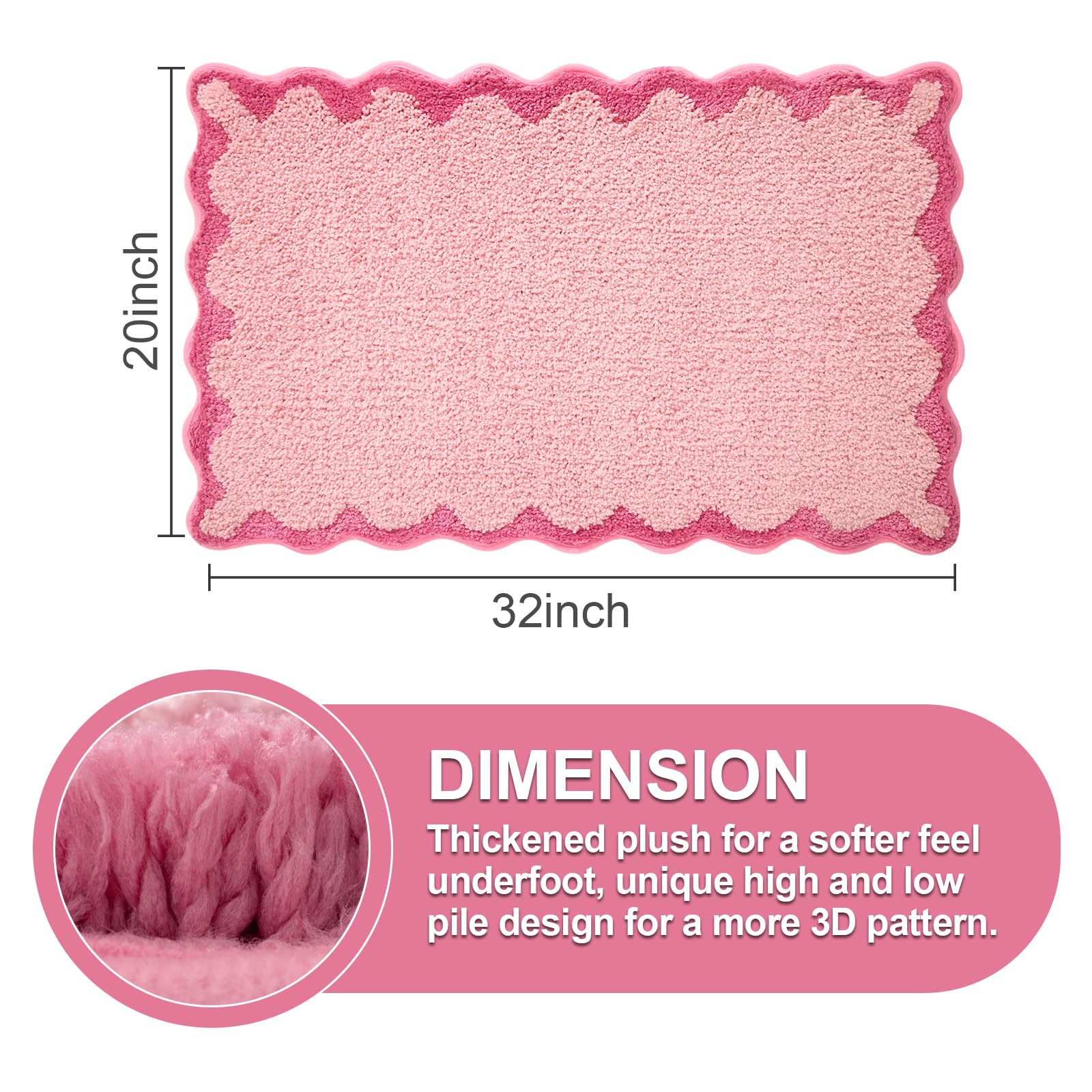 Cute Scalloped Bath Mat, Fun Plush Microfiber Scallop Bathroom Rugs Non Slip Washable Quick Dry Absorbent