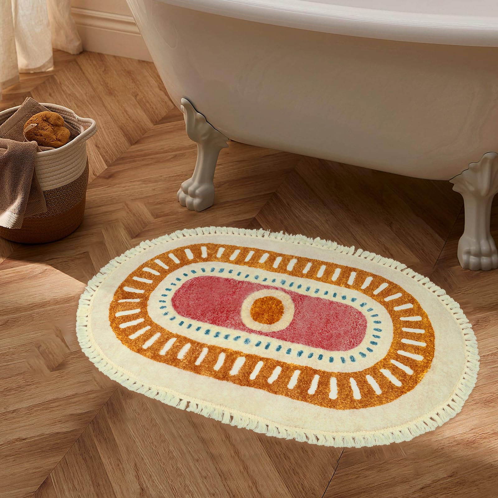 Orange Rainbow Boho Runner Rugs with Fringes, Sun Washable Hallway Runner Rug, Soft Non-Slip Area Rug