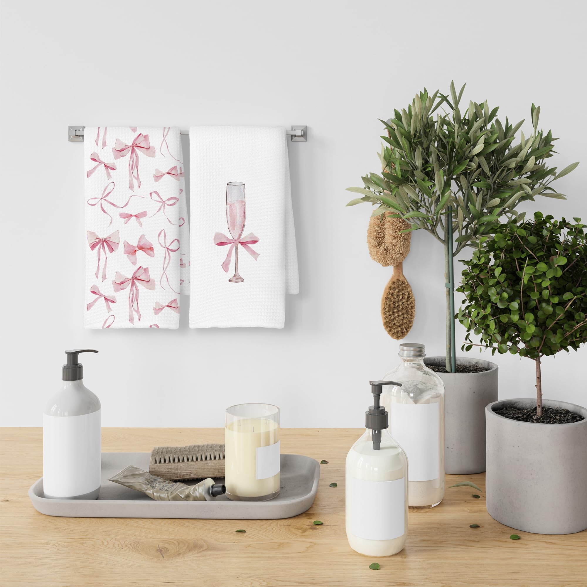 Coquette Champagne Bottle Bow Kitchen Towels, Decoration Tea Towels Hand Towels 16x24 Inch