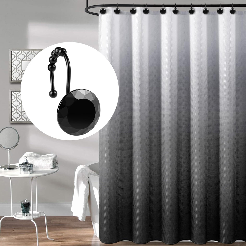 Luxury Design Round Diamond Crystal Gem Bling with Glide Balls Shower Curtain Hooks, Rust Proof Metal Rhinestones Glam Shower Curtain Rings-12 Pack