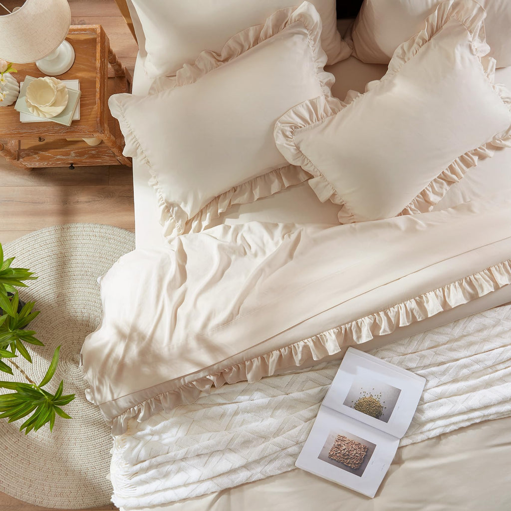 Comforter Set 7 Piece, Bed in a Bag with Sheets, All Season Ruffle Shabby Chic Bedding Sets with 1 Comforter, 2 Pillow Shams, 2 Pillowcases, 1 Flat Sheet, 1 Fitted Sheet