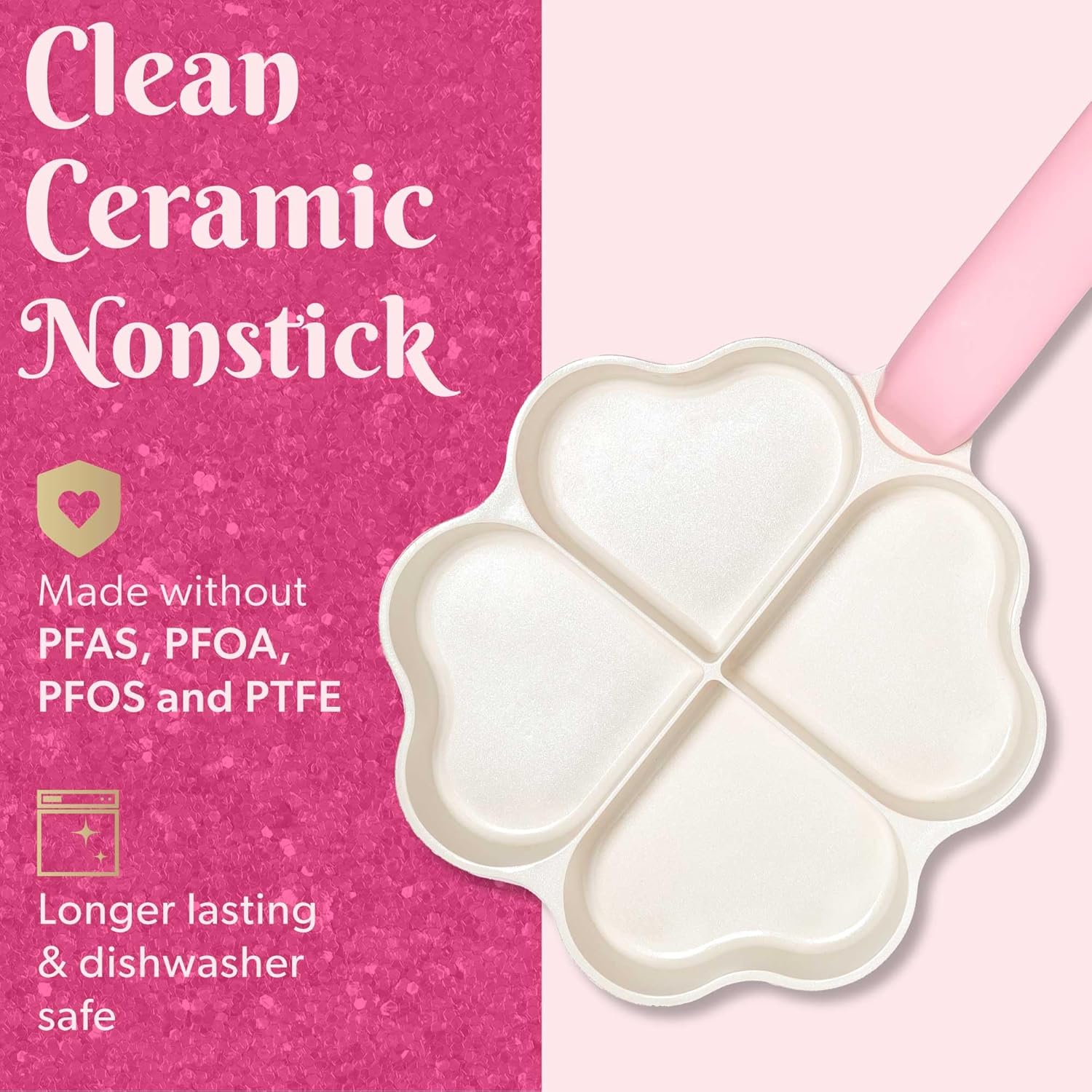 Paris Hilton 8-Inch Pink Heart-Shaped Ceramic Nonstick Divided Fry Pan
