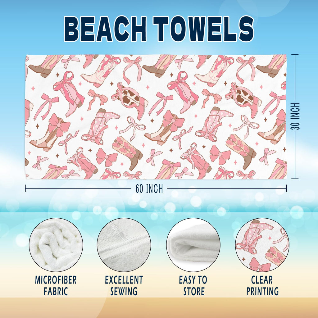 Coquette Girly Pink Bow Beach Towel - Microfiber Absorb Water Travel Towels 60x30 Inches for Bathroom Kitchen