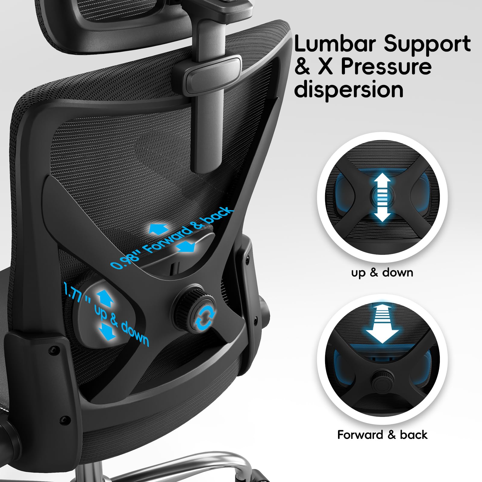 Ergonomic Desk Chair-Computer X-Shaped Chair Mesh PU Leather with Adjustable Lumbar Support-Executive Chair High Back with Headrest Flip-Up Arms for Long Hours