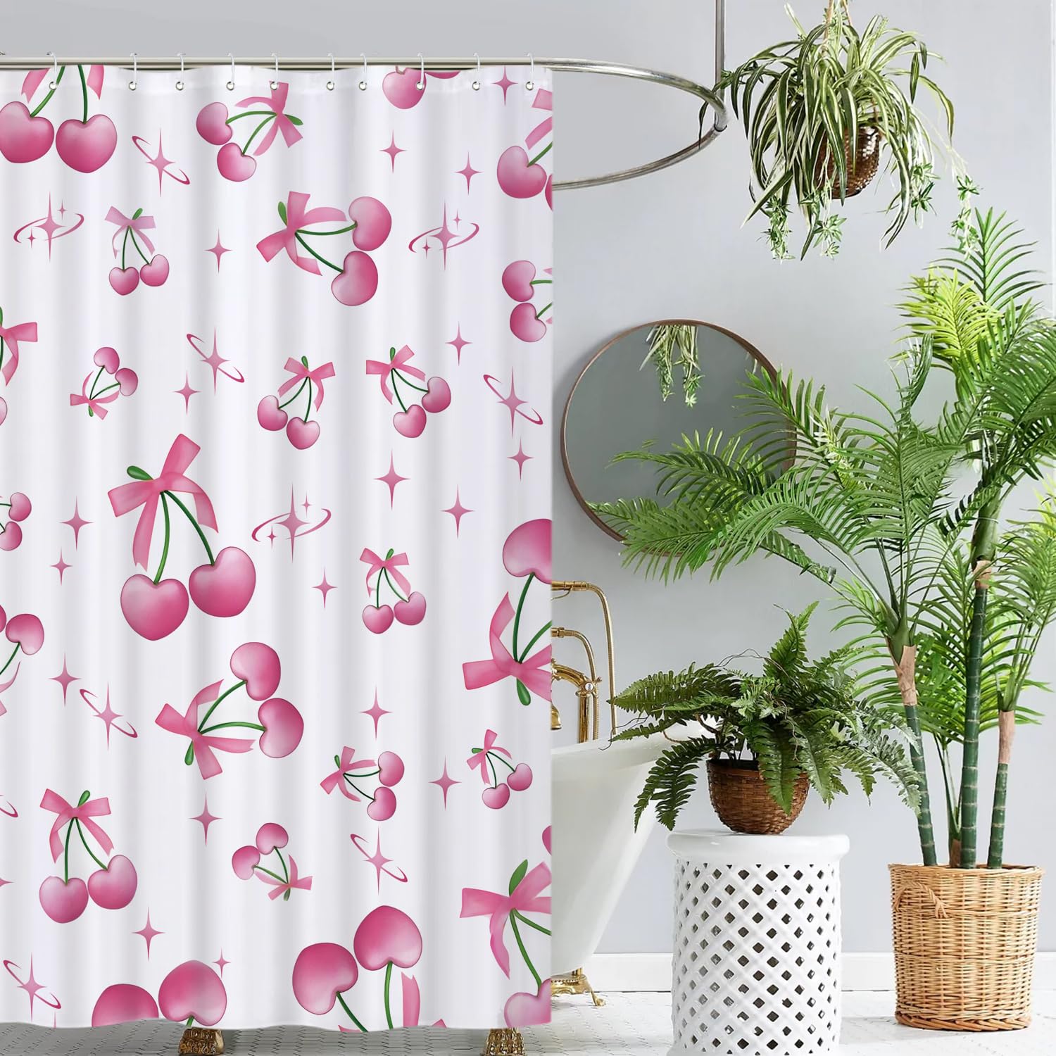 Cute Shower Curtain for Bathroom Modern Aesthetic Funky Decorative, Pretty Chic Cloth Set with Hooks, 72x72 Inch