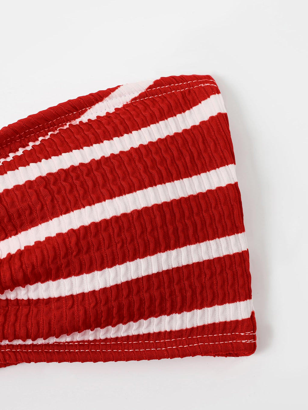 Women's 2 Piece Strapless Swimsuit Striped Bandeau High Waisted Thong Bikini Set Bathing Suit