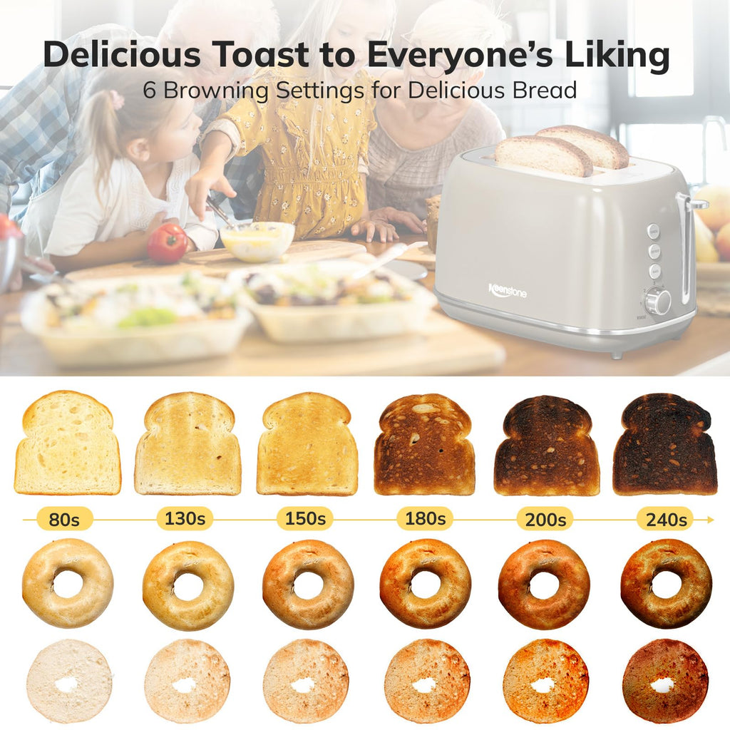 Toaster 2 Slice Stainless Steel with 6 Bread Shade Settings, Retro Toaster with Extra Wide Slot