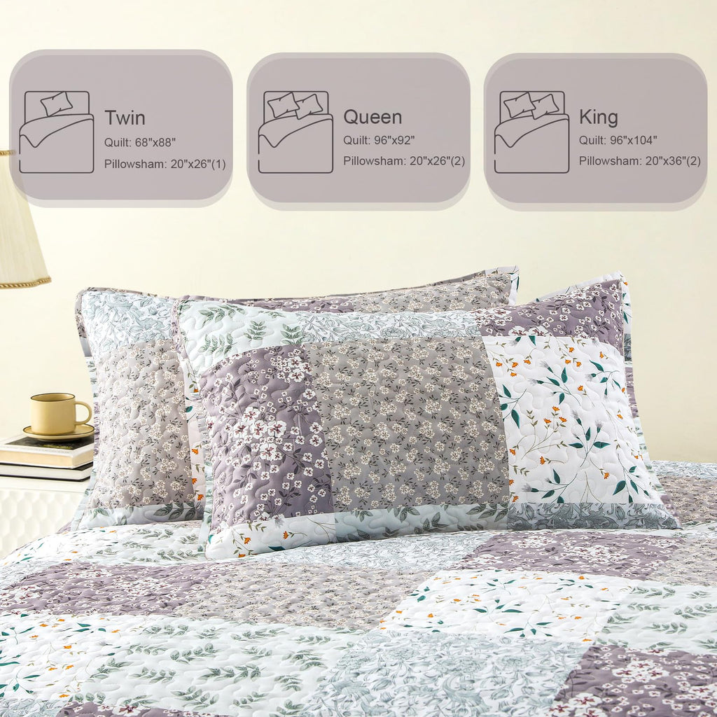 Reversible Patchwork Quilts Full Size, Lightweight Boho Printed Bedspreads Coverlets Quilt Bedding Set with 2 Pillow Shams