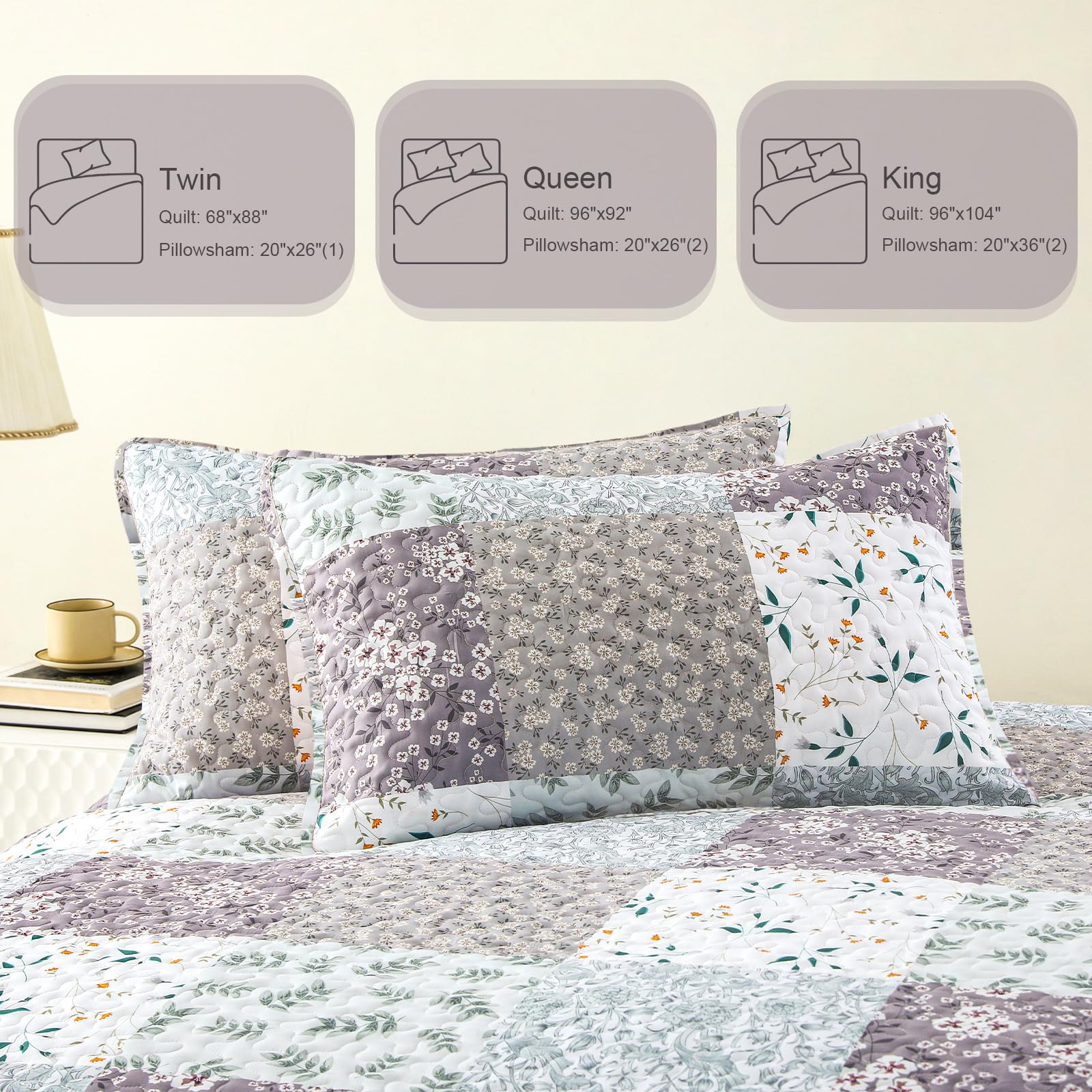 Reversible Patchwork Quilts Full Size, Lightweight Boho Printed Bedspreads Coverlets Quilt Bedding Set with 2 Pillow Shams