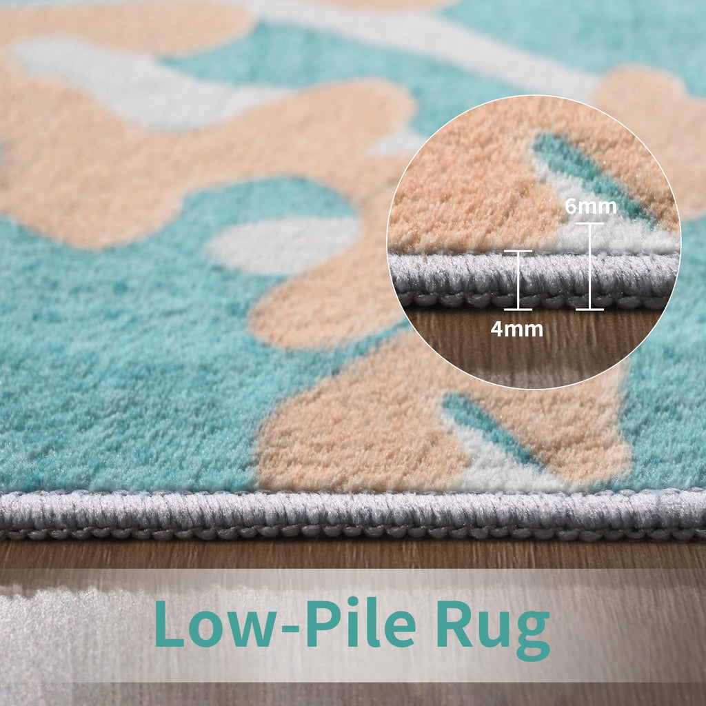 Faux Wool Boho Floral Area Rug Abstract Print Soft Carpet, TPR Non-Slip Backing, Machine Washable Low Pile Rug