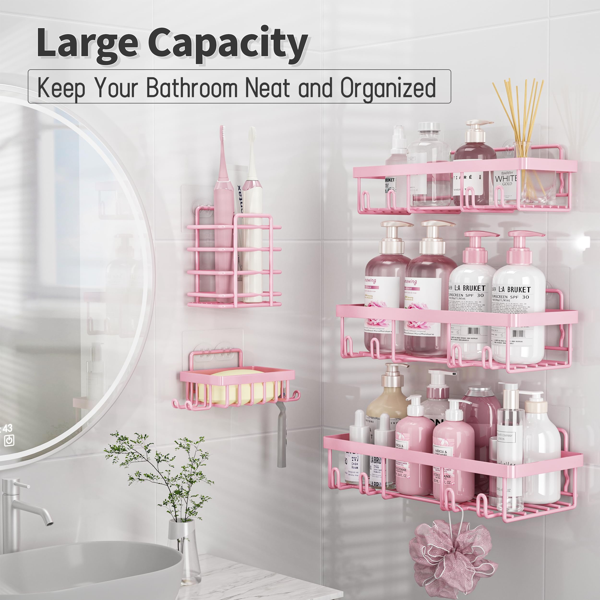 Shower Caddy Organizer Rack Shelf for Inside Shower, Adhesive Bathroom Wall Storage Basket Rustproof Stainless Steel