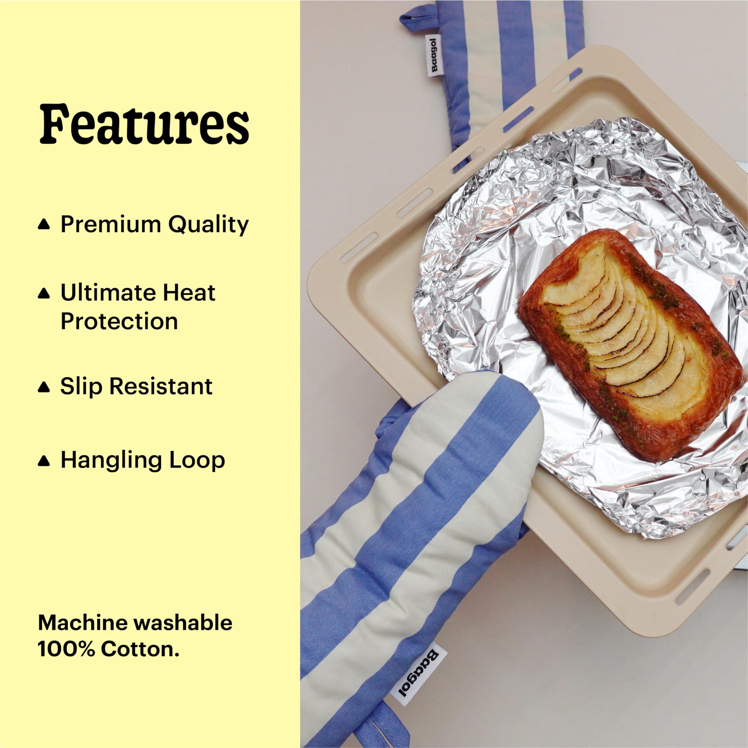 Modern and Cute Cotton Kitchen Mittens with Non-Slip Silicone Grips and Hanging Loops