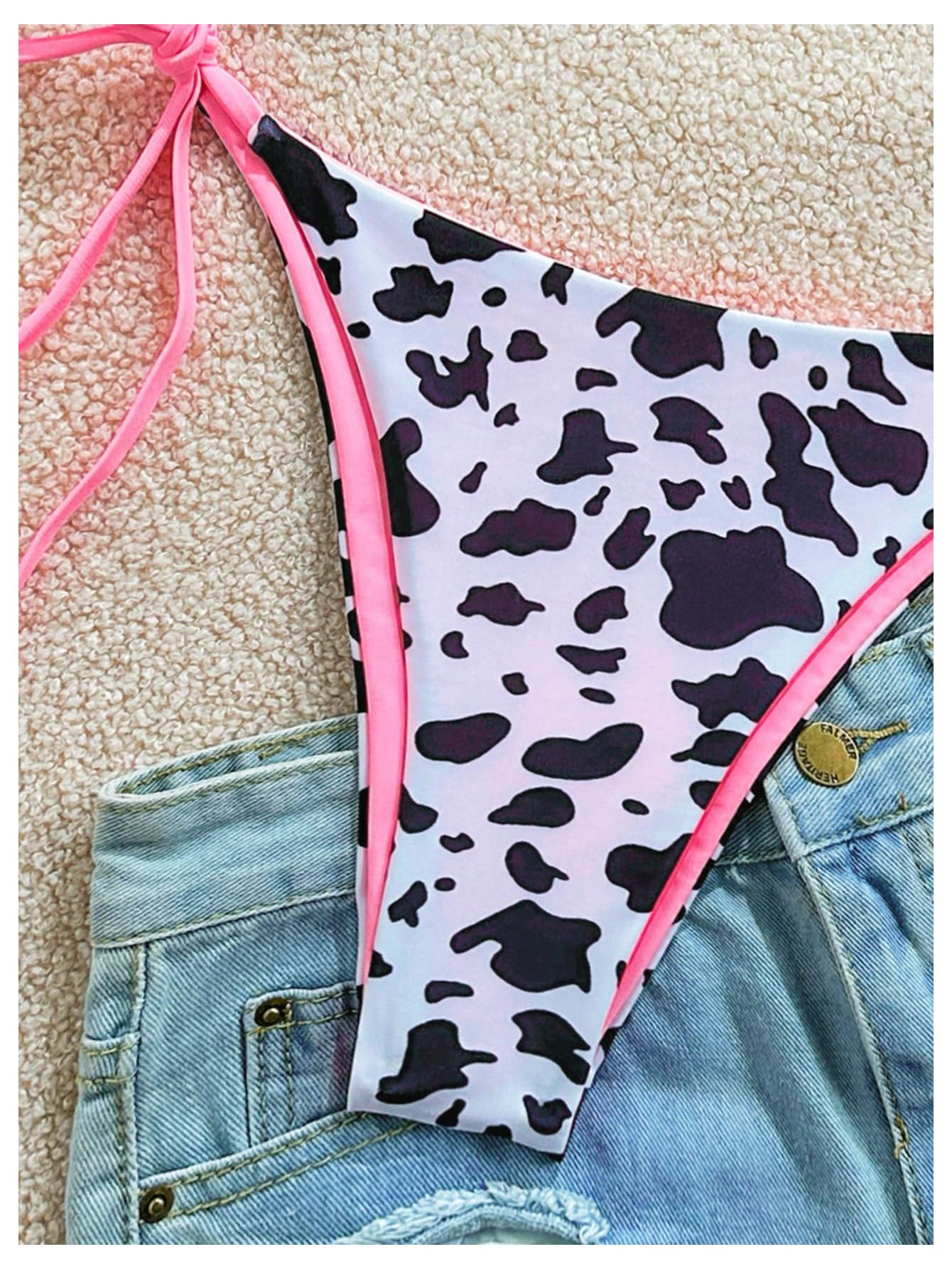 Women's 2 Piece Leopard Bikini Set Cheetah Thong Bikini Sexy String High Cut Bathing Suit Cheeky Triangle Swimsuit