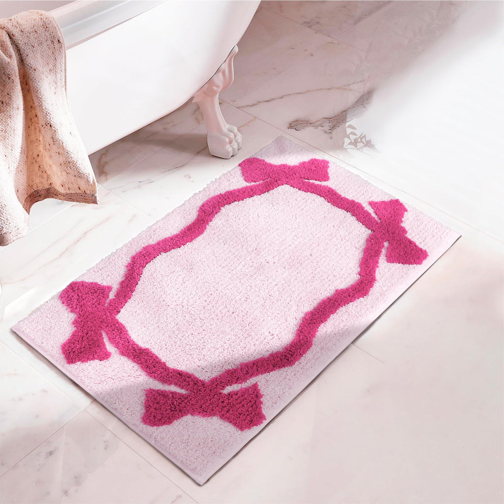 Coquette Bow Bath Mat Cute Bathroom Rugs Non Slip Absorbent Bath Rugs Bathroom Decor Machine Washable Floor Mats for Bathroom Tub Shower