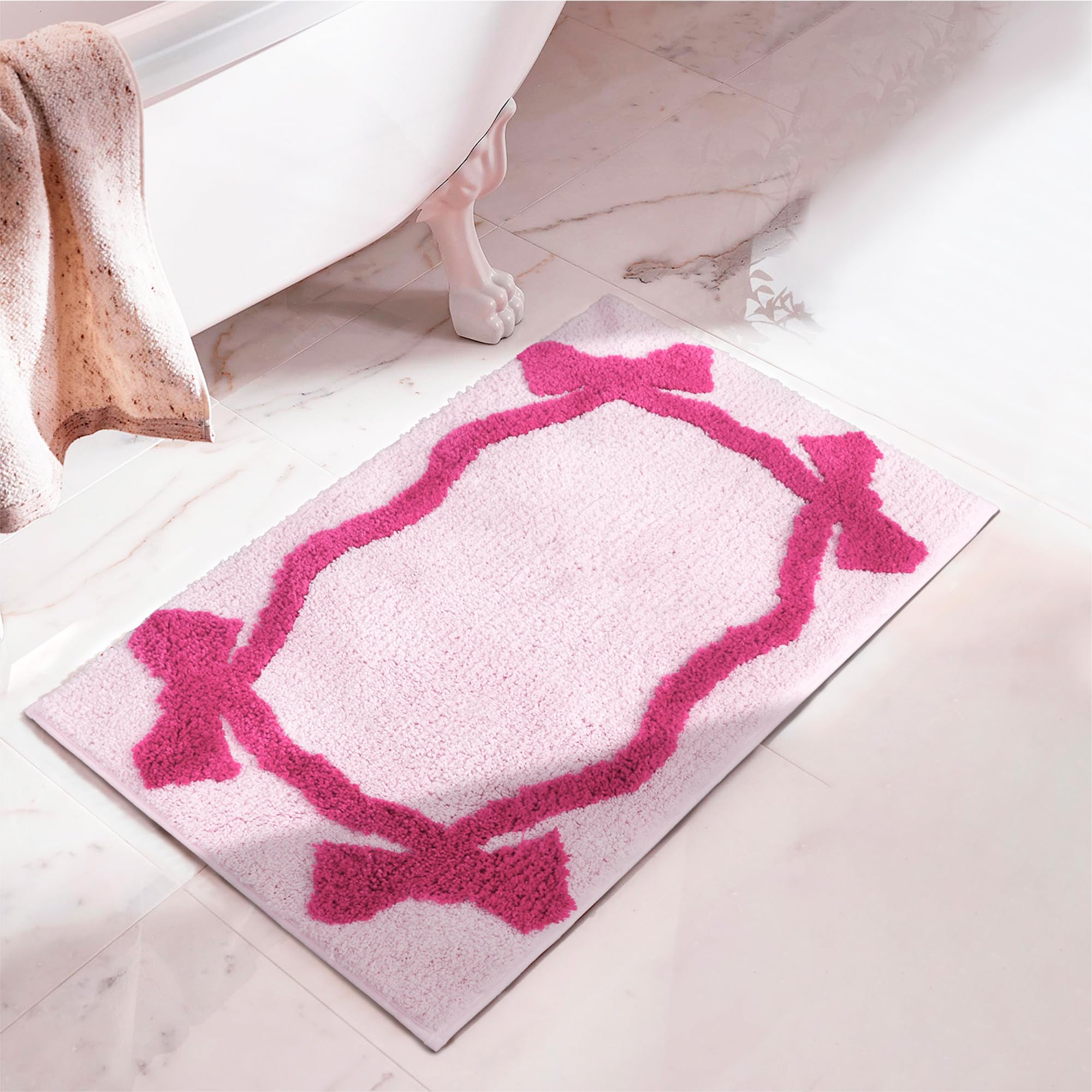 Coquette Bow Bath Mat Cute Bathroom Rugs Non Slip Absorbent Bath Rugs Bathroom Decor Machine Washable Floor Mats for Bathroom Tub Shower