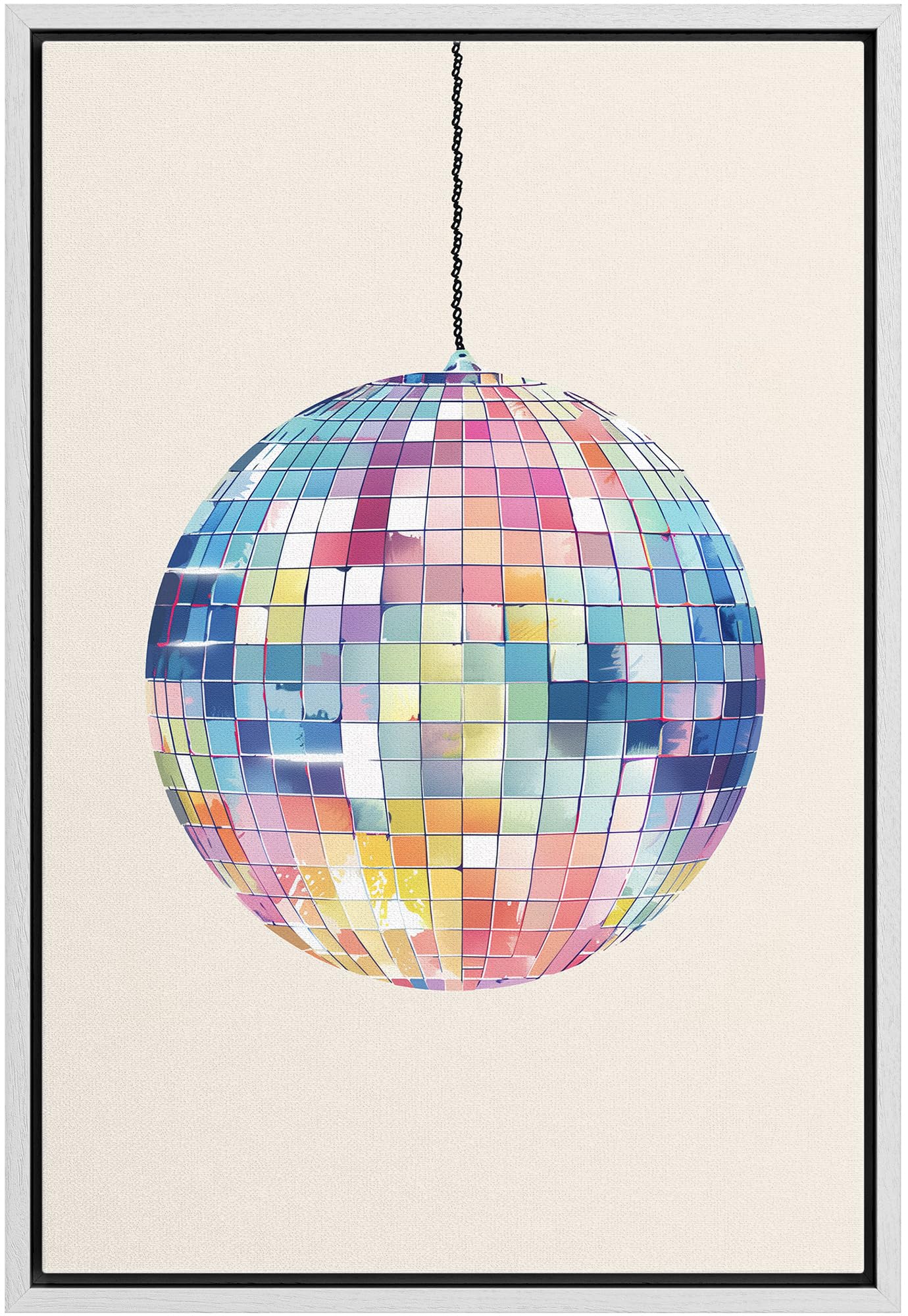 Framed Multicolored Disco Ball Canvas Print â€?Preppy Wall Art for Living Room, Bedroom, or Office