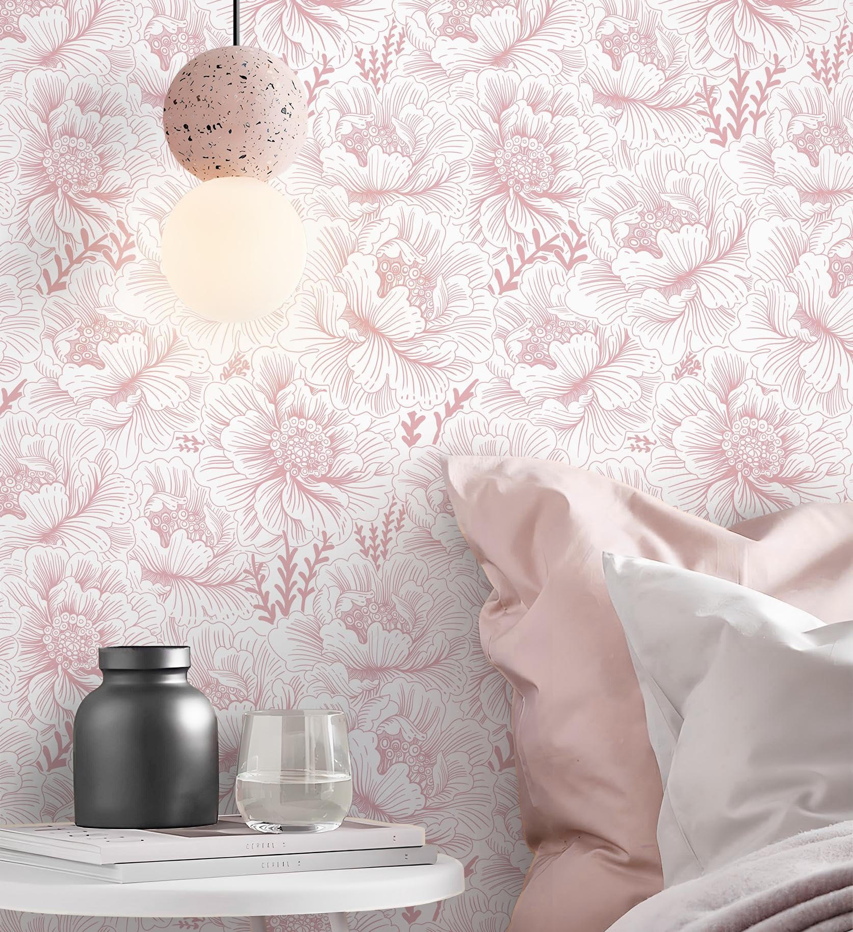 Floral Peel and Stick Wallpaper Boho Contact Paper Pink and White Self Adhesive Removable Wallpaper