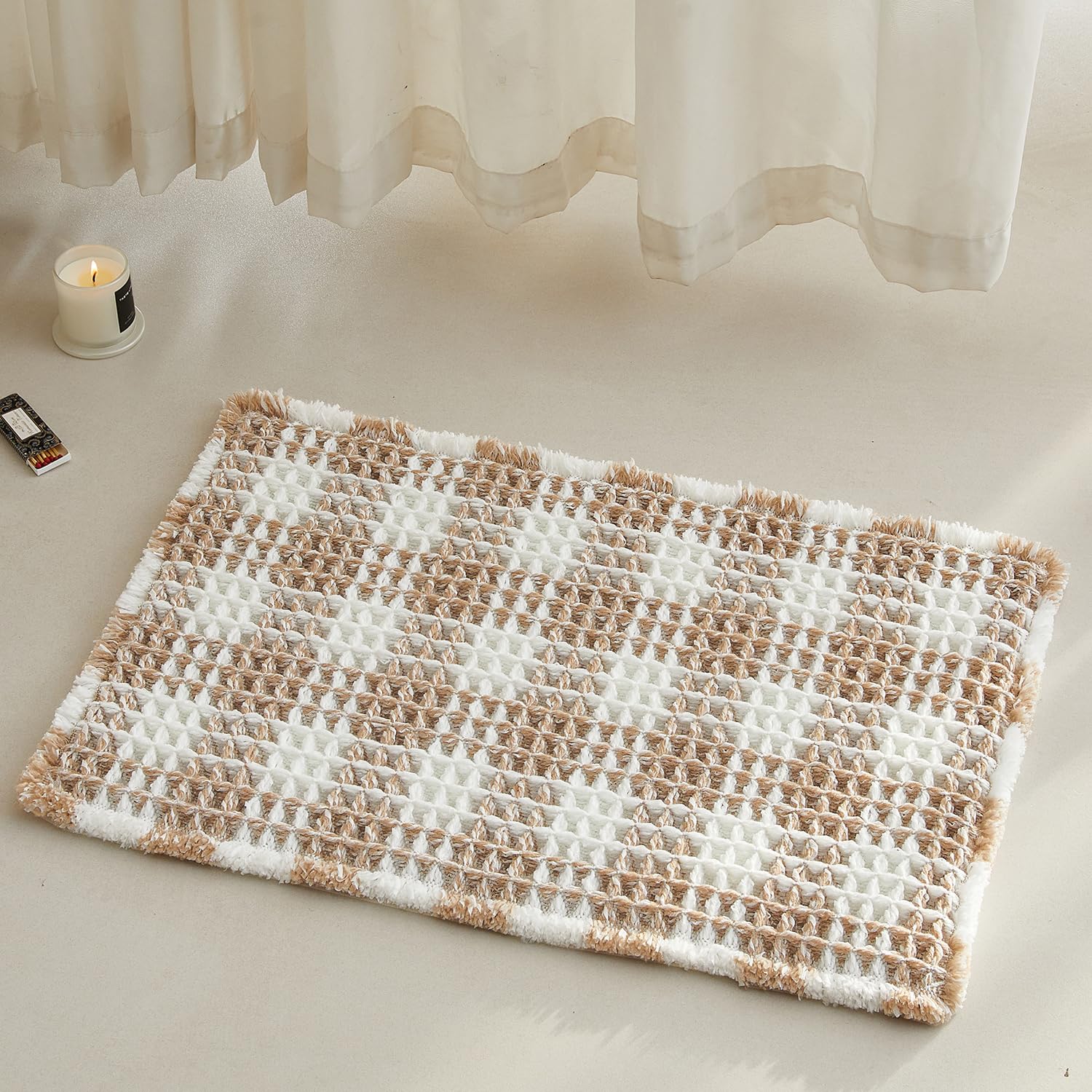 Waffle Bath Mat Non Slip Washable Quick Dry Cute Bath Mat
