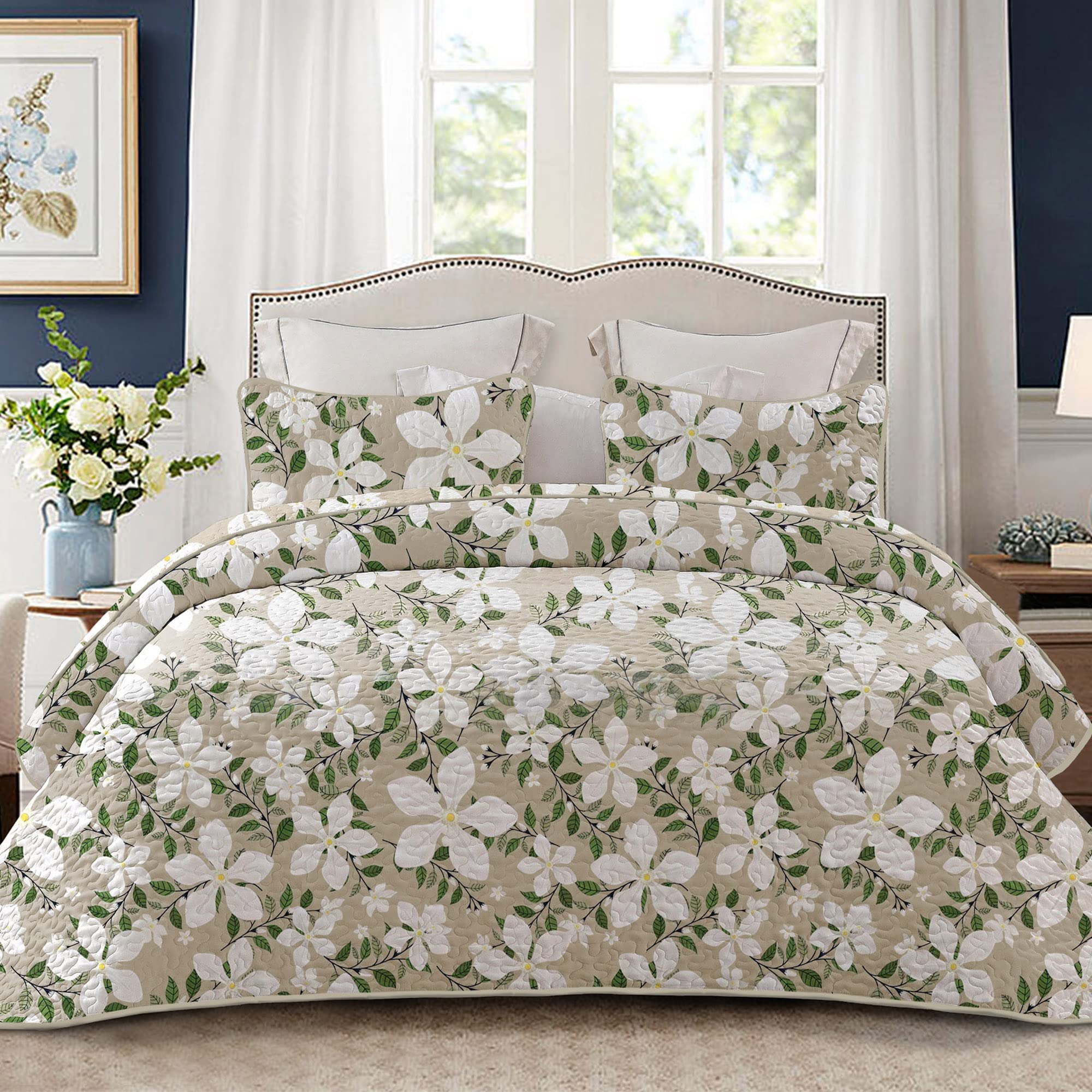 Reversible Patchwork Quilts Full Size, Lightweight Boho Printed Bedspreads Coverlets Quilt Bedding Set with 2 Pillow Shams