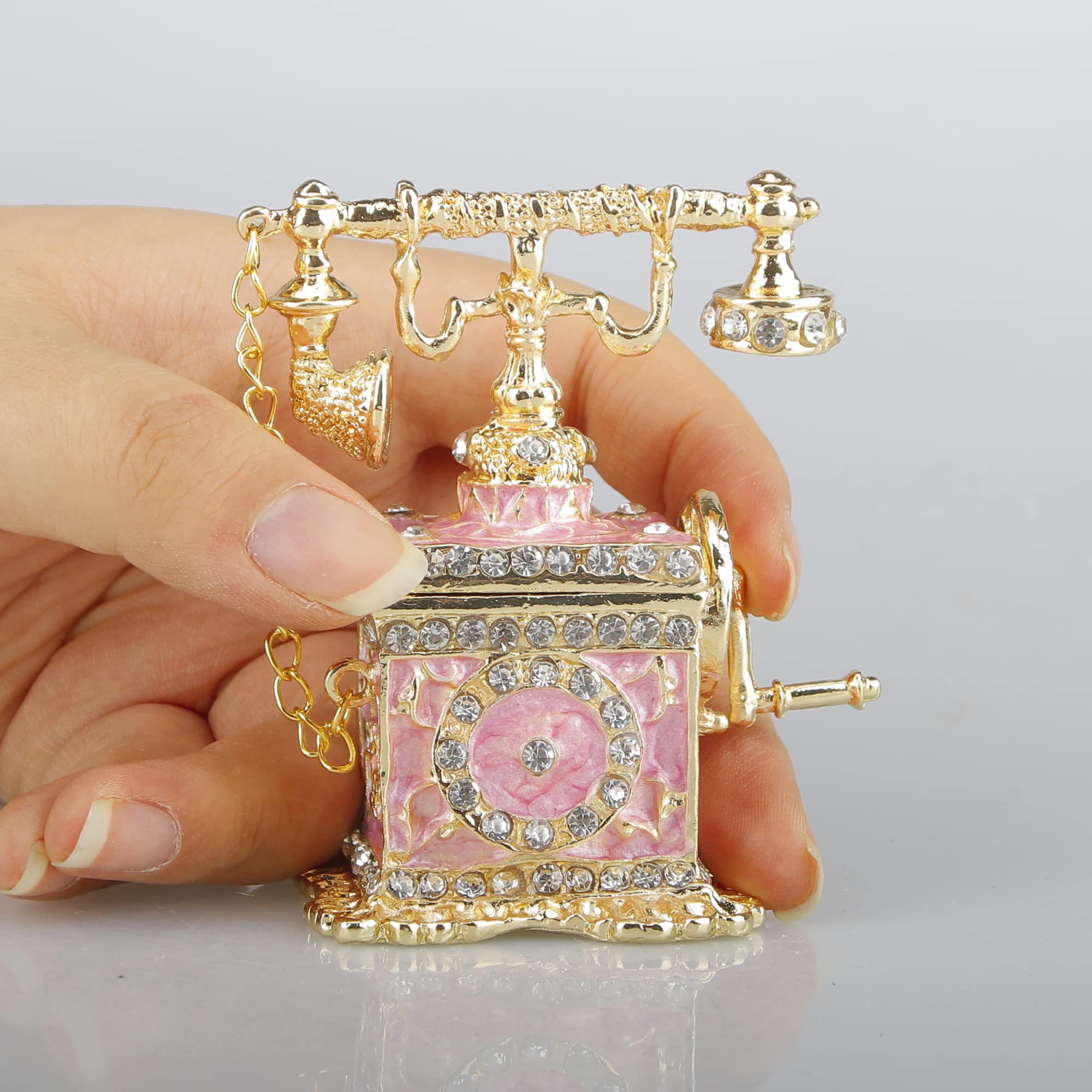 Hand Painted Enameled Decorative Telephone Hinged Jewelry Trinket Bo