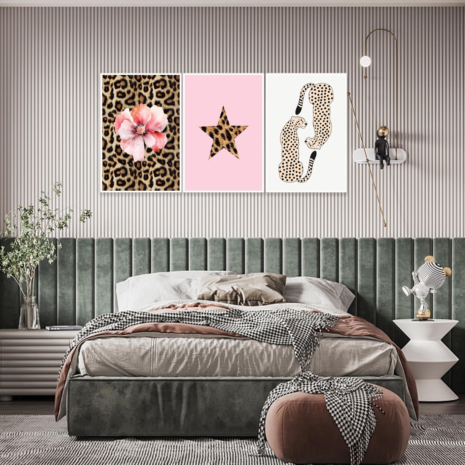Pink Set of 3 Leopard Wall Art Prints Trendy Girly Cheetah Print Poster for Home Decor 16X24 in Unframed