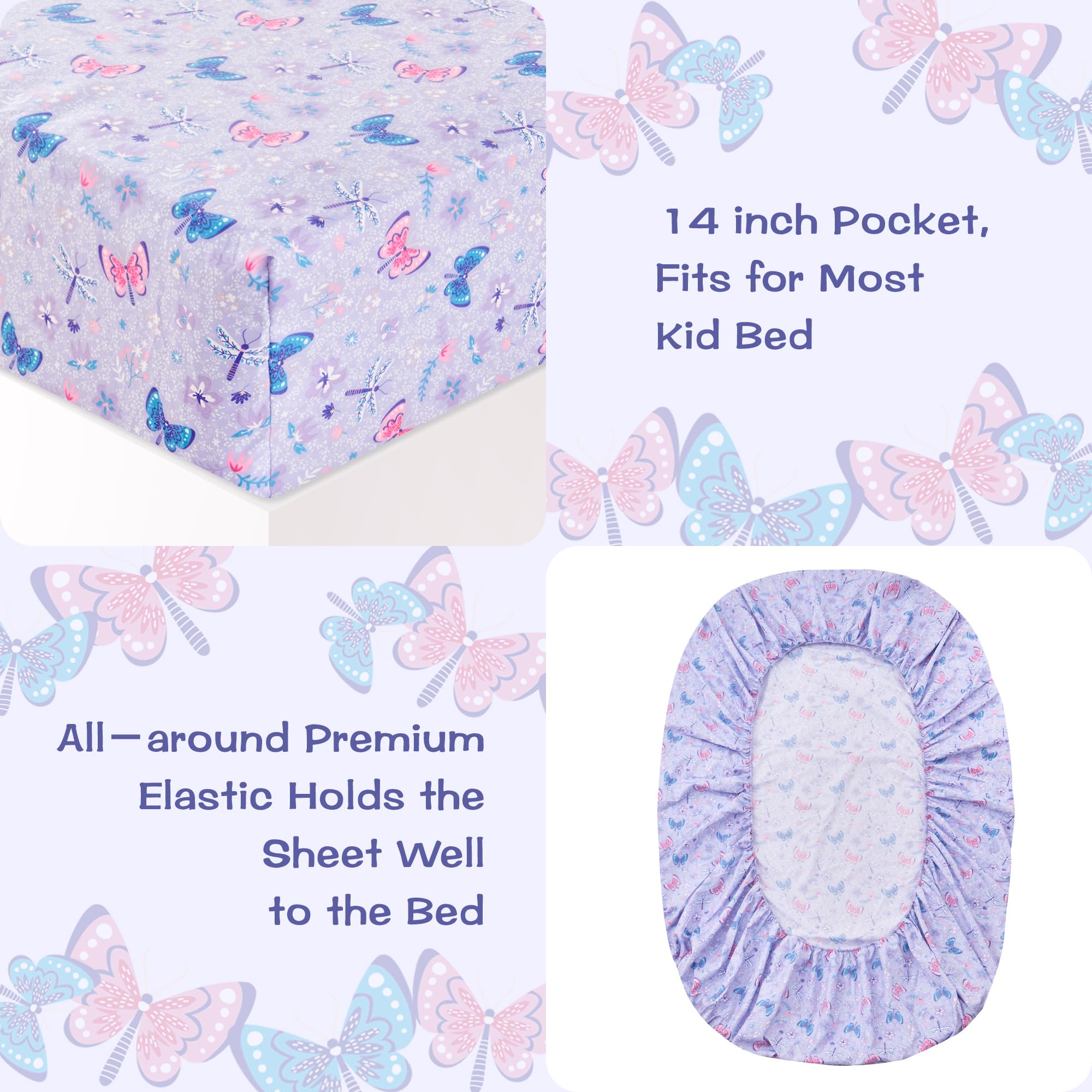 Printed Kids Sheet Set Twin Size, 3 Pcs Breathable & Silky Soft Microfiber - Kids Fitted Sheet,Kids Bed Sheets with 15" Deep Pocket
