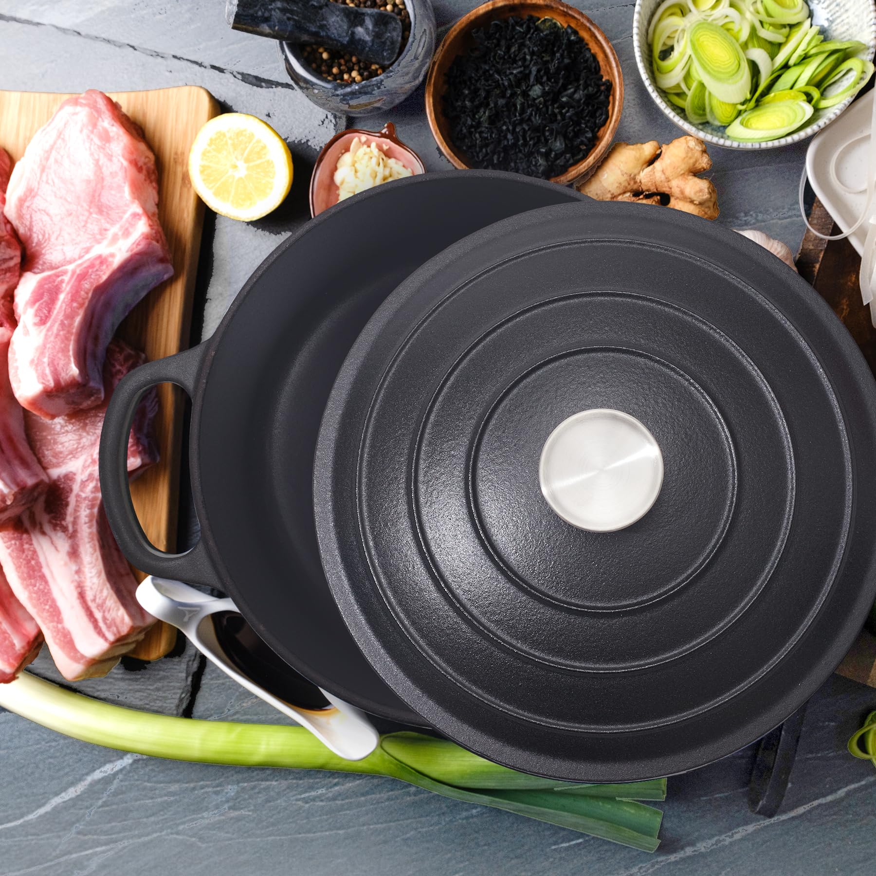 Enameled Cast Iron Dutch Oven with Lid - Big Dual Handles - Round Pot for Versatile Cooking 6 Quart