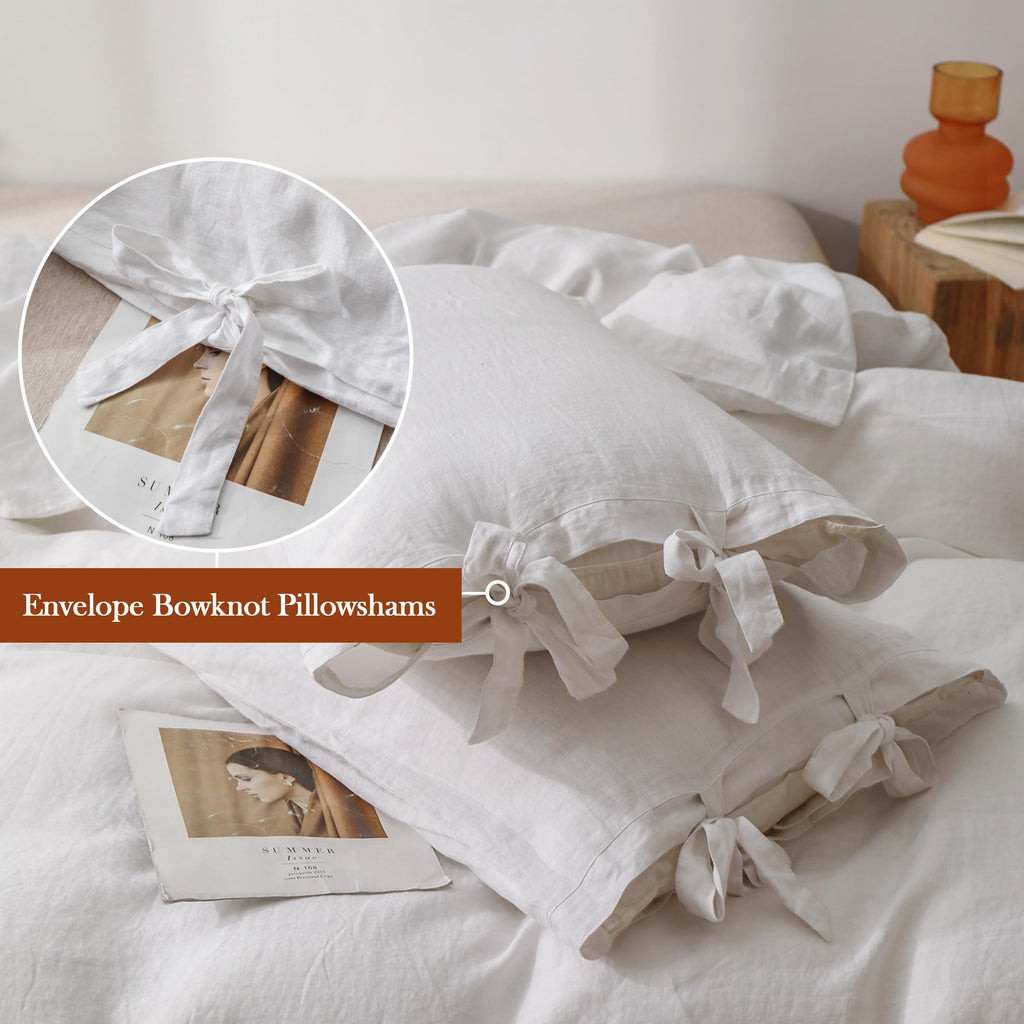 The 100% Linen Duvet Cover Set, 3 Pieces Belgian Flax Breathable Bedding,(1 Comforter Cover+2 Pillowshams) with Tie Closure Style